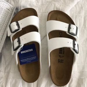 White leather Birkenstocks